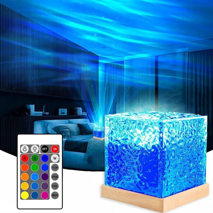 Aurore Projecteur Ciel Etoile Veilleuse Ondulation De LEau Veilleuse Projecteur 16 Couleurs Cube Cristal Lampe A ECLAIRAGE DE PONT