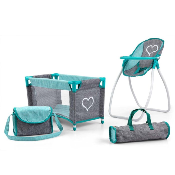 Set de poupées - MILLY MALLY - 5901761128567 - Transformable lit/balancelle/chaise haute/porte-poupée - Menthe - 2 sacs