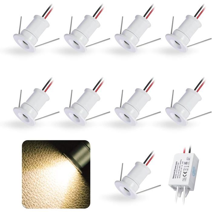 Spot LED encastré - VETOBIOL - Mini taille 15 mm - Étanche IP65 - Blanc chaud 30° - Lot de 9 pièces - Puissance 1W
