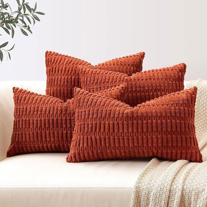 Lot de 4 housses de coussin décoratif en velours côtelé doux à rayures pour canapé salon terrasse ferme 50 X 30 C HOUSSE DE COUSSIN