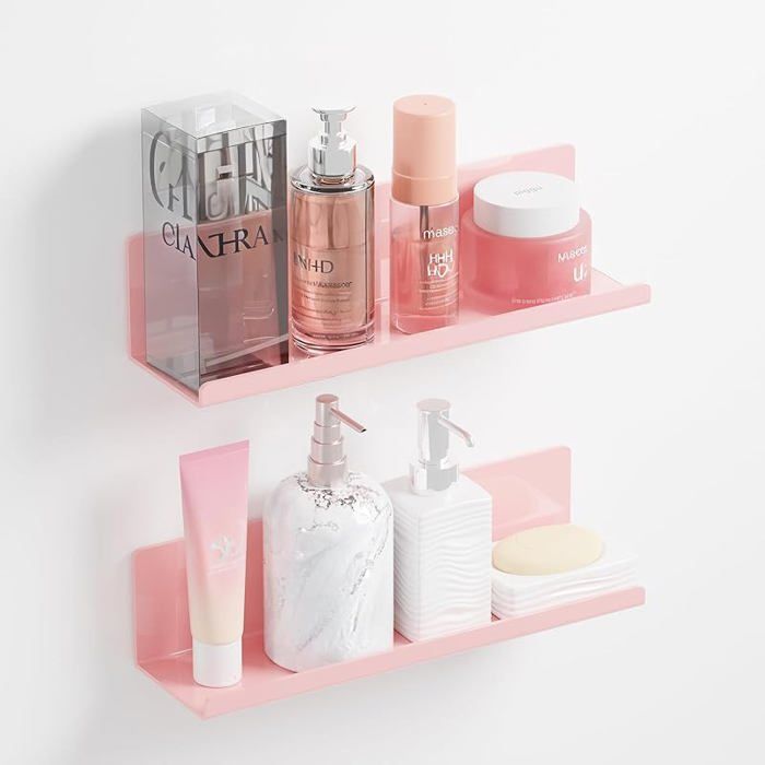 Lot de 2 étagères murales en acrylique sans perçage 30 cm Bnc Étagère de cuisine à coller Étagère flottante Rose