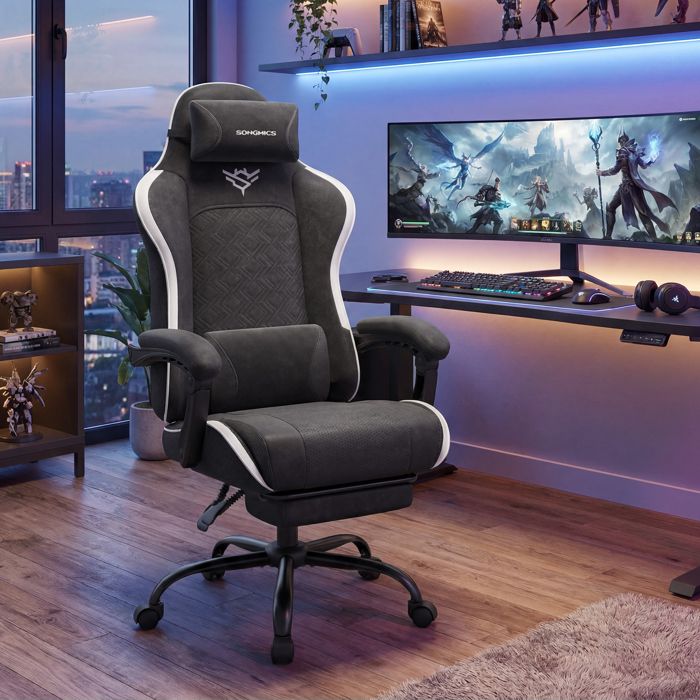 Chaise Gaming Inclinable avec Repose-Pieds et Support Lombaire 150 kg 70 x 70 x 1235-133 cm Noir et Blanc