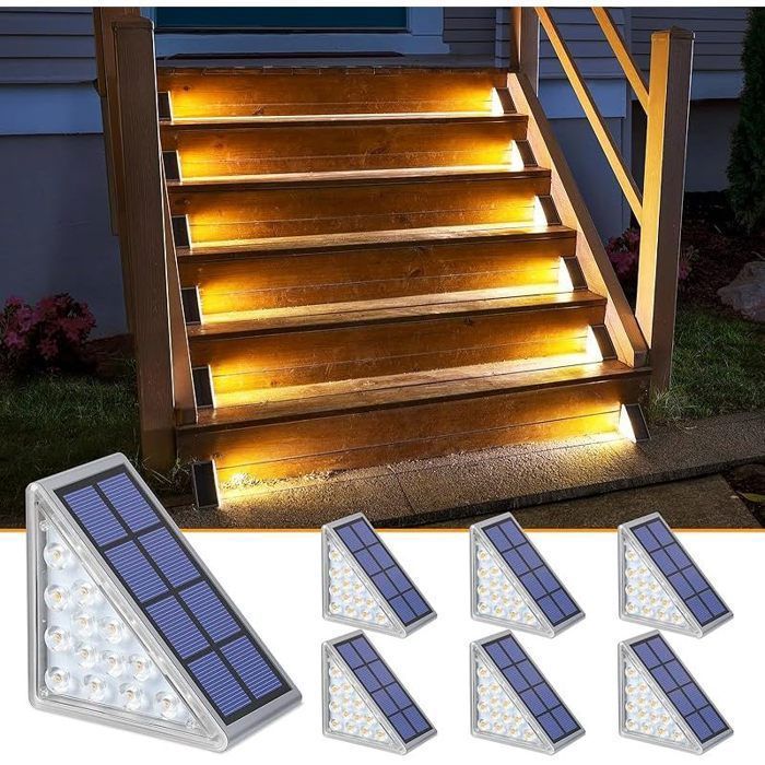 Lampe Solaire Exterieur Lot de 6 Eclairage Escalier Exterieur IP67 Étanche Marche/Arrêt Automatique Blanc Chaud LED Solaire