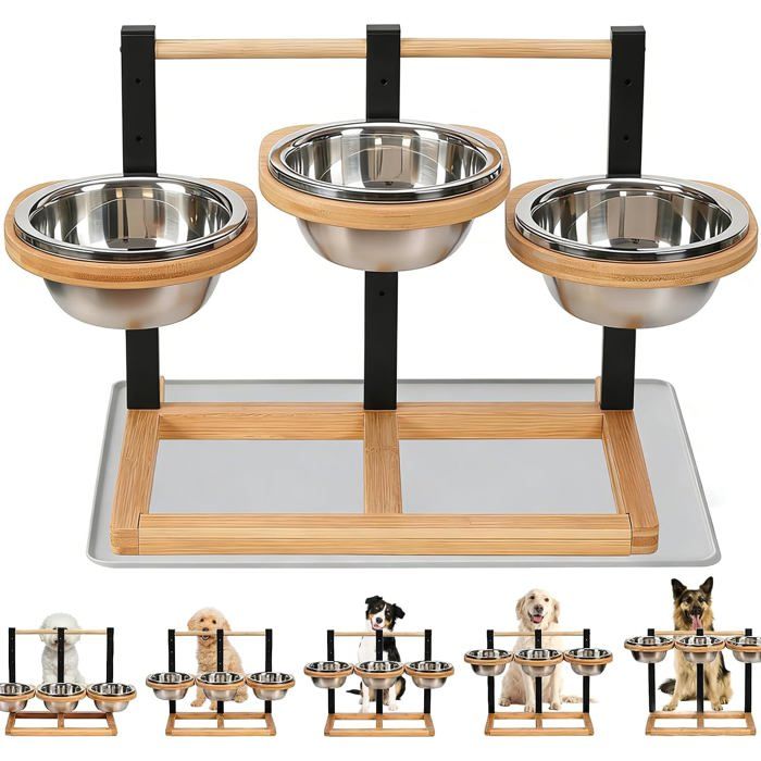 Support De Gamelles Surélevées Pour Chiens De Taille Moyenne/Grande Taille5 Niveaux Réglables En HauteurSupport De Gamelle[AT115]