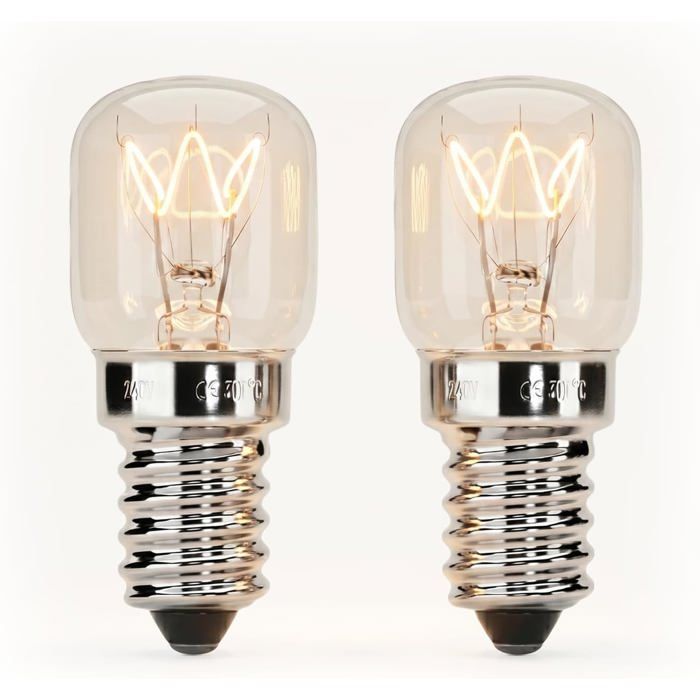 Lot de 2 Ampoules Four 25W - VELUNOR - Résistance 300°C - 300 Lumens 2700K Blanc Chaud - Compatible Four Micro-Ondes Lampe Lave