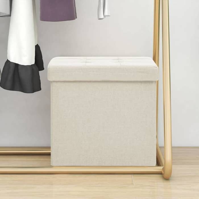 Tabouret de rangement - vidaXL - Pouf coffre - lin - blanc crème - 38 x 38 x 38 cm@pda68w