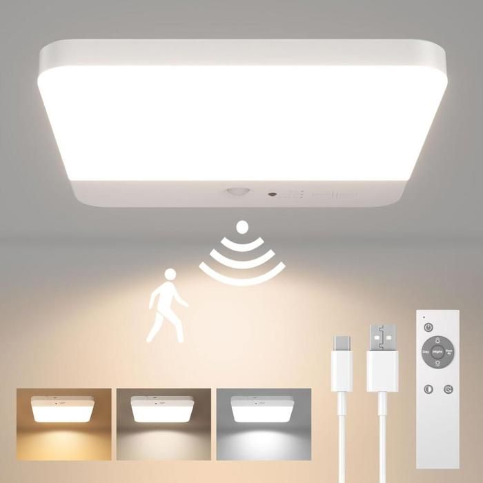 Lampe de Plafonnier avec Détecteur de Mouvement LED Plafond sans Fil Rechargeable Plafonnier pour Douche Salle de Bain