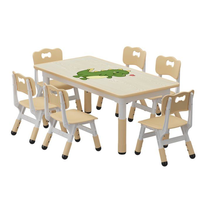 Table enfants 6 chaises hauteur réglable tout-petits 2–10 ans dessus motif graffitis pieds antidérapants crèche
