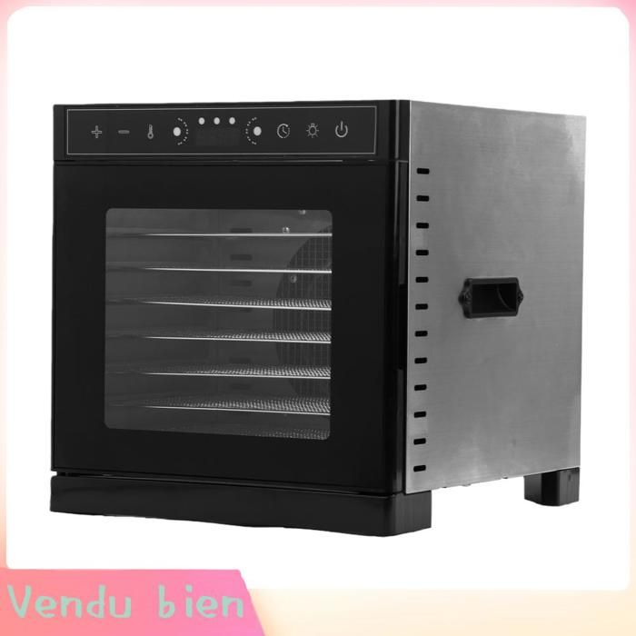 Déshydrateur Alimentaire 8 Plateaux Inox avec Fenêtre et Lumière 30-90℃ Prise EU 220V
