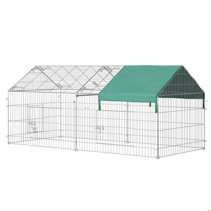 SENVIRO Enclos extérieur pour petits animaux en acier avec couverture 220 x 103 x 103 cm vert pliable deux grandes portes