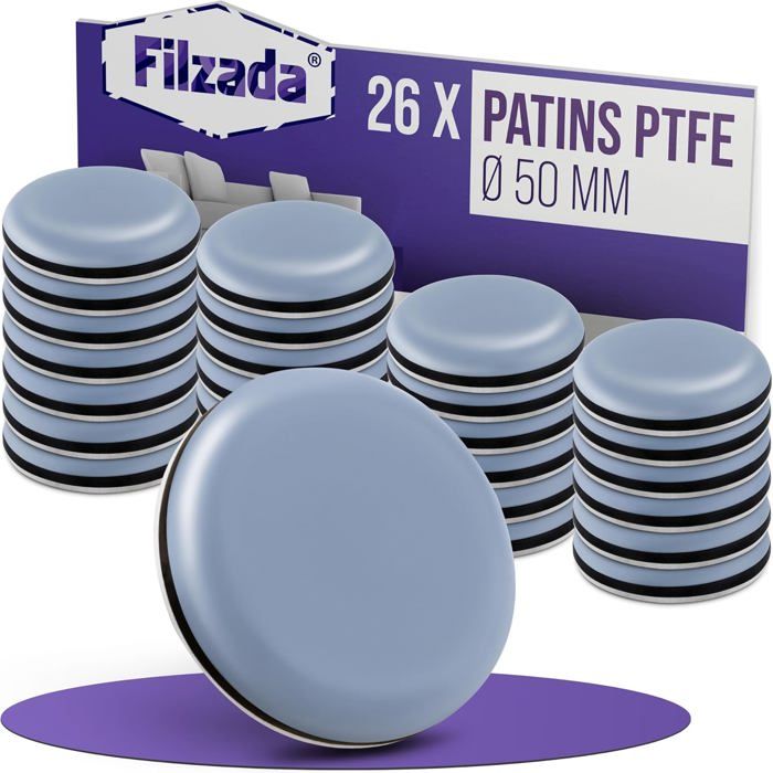 26 Patins Meubles Téflon - Rond Ø 50 mm - Glisse Silencieuse - Protection Sols Durs - Pour Chaises et Tables Lourd BORDURE DE ROUTE