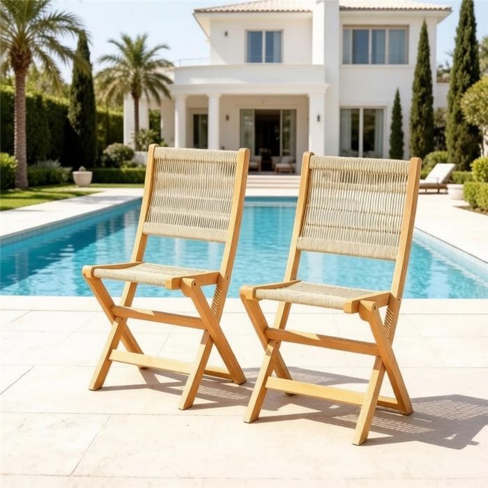 Chaise pliante légère avec assise et dossier tressés fauteuil de jardin transportable pour camping ou terrasse (lot de 2) Chaise pliante légère avec assise et dossier tressés fauteuil de jardin transportable pour camping ou terrasse (lot de 2)