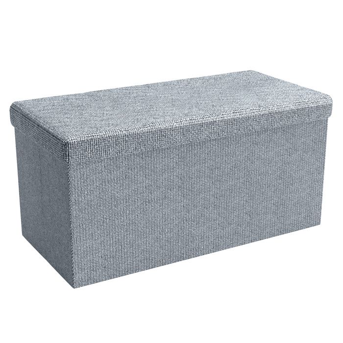 Banc coffre de rangement pliable 78x38x38 cm gris Alaska - pouf tissu aspect lin avec couvercle repose-pieds tabouret