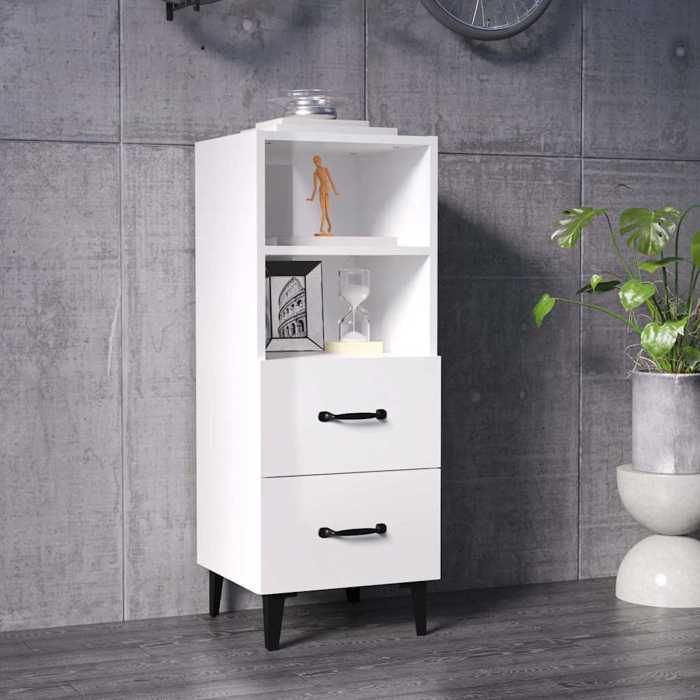 Blanc Buffet Blanc brillant 34 5x34x90 cm Bois dingénierie - Meuble Rangement LV33309
