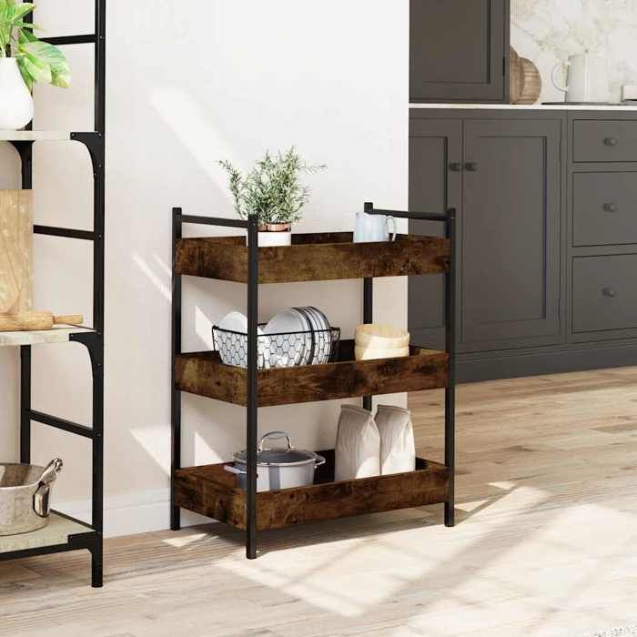 Desserte cuisine - Chariot de cuisine - Chêne fumé - 50x30x70 cm - Bois dingénierie - design élégant - pour maison(69233）