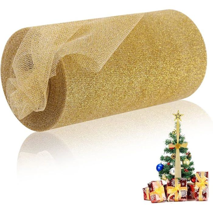 Rouleau de Tulle 15cm x 25 yards Rouleau en Organza Snow Sheer Rouleaus de Tissu de Tulle tulles couleur or Rouleaus Tulles Noël