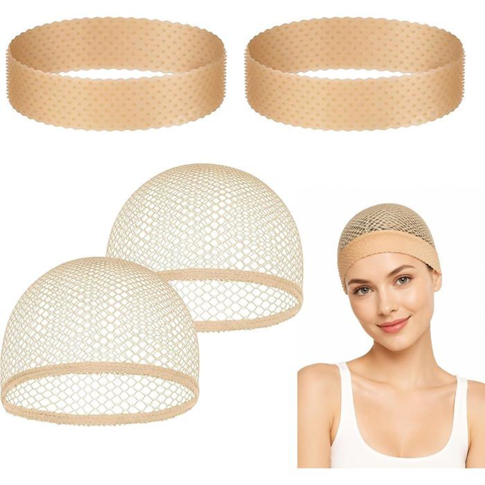 4 Pièces Filet À Perruque Et Bandeau Perruque Femme Wig Cap Antidérapant Avec Bande Silicone Bonnet Perruque Nylon Pour Main[BI639]