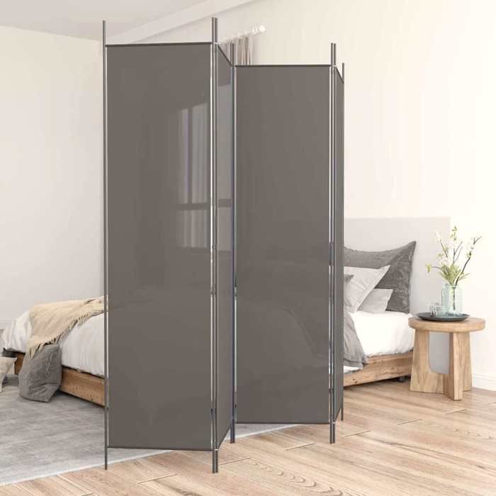 Anthracite Cloison de séparation 4 panneaux Anthracite 200x220 cm Tissu - Meuble Paravent @135547