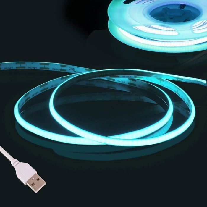 Ruban LED Bleu Glacé 3M USB 5V 480 LED/m CRI90+ 2 7 mm Flexible et Adhésif TV PC Armoire Miroir DIY Décoration