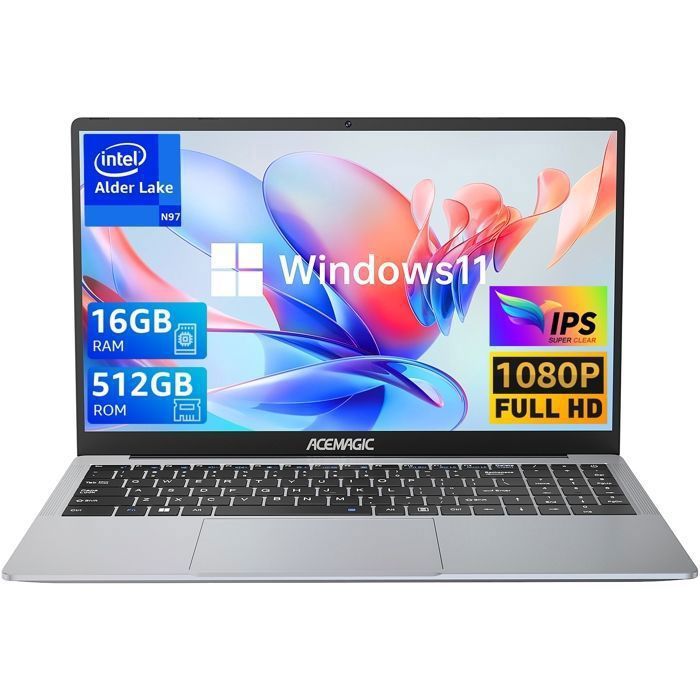 PC portable ACEMAGIC – 156 FHD – Intel Alder Lake N 97 – RAM 16Go – Stockage 512Go SSD – Windows 11