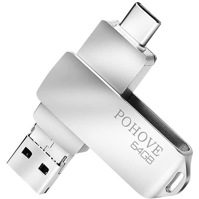 Clé USB 64 Go, 3 en 1 Type C-Micro USB-USB 3.0 Flash Drive 64 GB