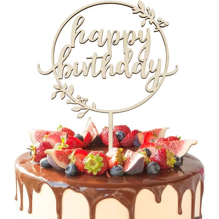 Cake Topper Happy Birthday Décoration de Gâteau Joyeux Anniversaire Topper  Rond en Bois Décor A759