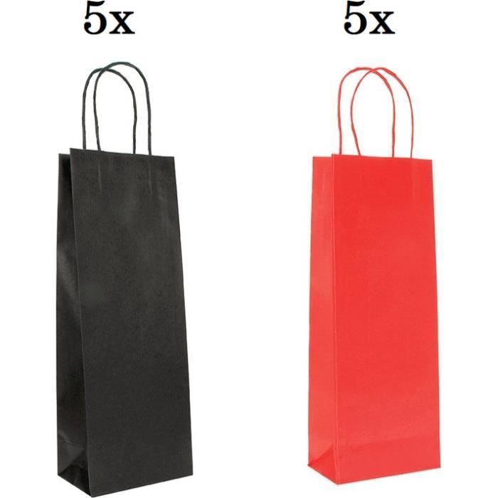 10 x Sac à vin en papier kraft rouge et noir sacscadeau anniversaire Noel pour 1 bouteille 14