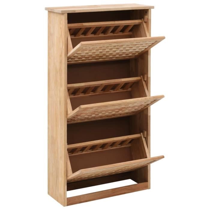 Armoire à chaussures - Bois de noyer massif - 55x20x104 cm - 3 compartiments - 9 paires