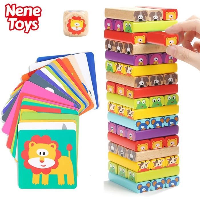 nene toys tour de blocs empilables en bois avec couleurs et animaux jeu d adresse equilibre 4 1 pour filles garcons cdiscount jeux jouets lettre b coloriage les tout-petits