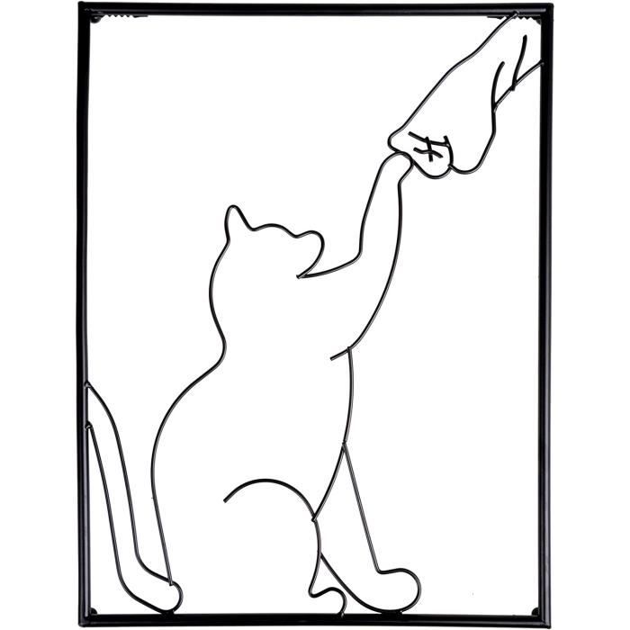 Décoration Murale Métal Chat Sur La Lune Et Étoiles - Sculpture Moderne Noire Ajourée Pour Intérieur Et Extérieur