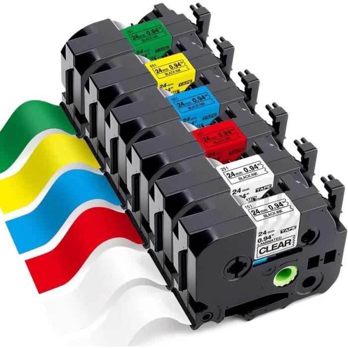 2 Rubans Étiquettes Brother TZ-251/TZE-251 - 8 M X 24 Mm - Noir Sur Blanc - Rechange Imprimante Étiquettes - 2