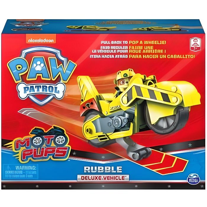 jouet - paw patrol - ruben et sa moto jaune de chantier - figurine et vehicule de luxe