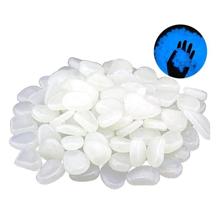 Galets Lumineux pour Décoration de Jardin - 300 Pièces - Blanc - Phosphorescents - Résine