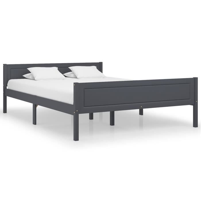 Lit Adulte - Lit JILI Perfectsleep - Bois de pin massif Gris 160x200 cm Cadre de lit 1-2 Places