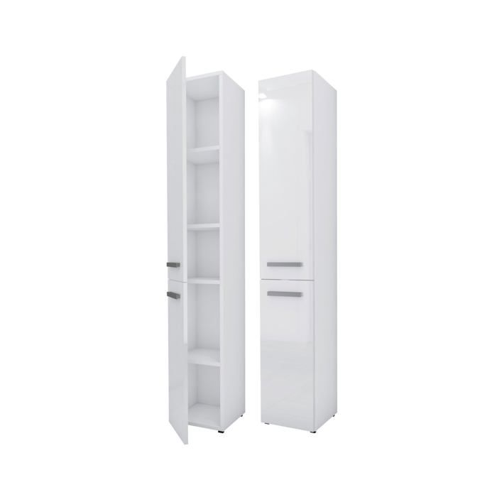 Meuble de salle de bain Bagnoli SLIM II blanc mat / blanc brillant - Meuble sur pied colonne de salle de bain étagère
