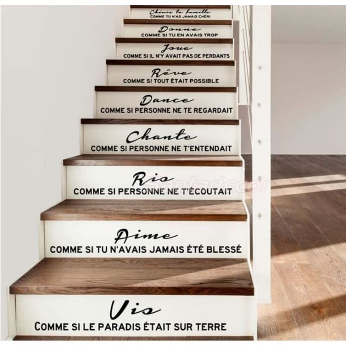 Autocollant Mural Stickers Escaliers Citation Francaise Cheris Ta Famille Salon Decoration Cdiscount Maison