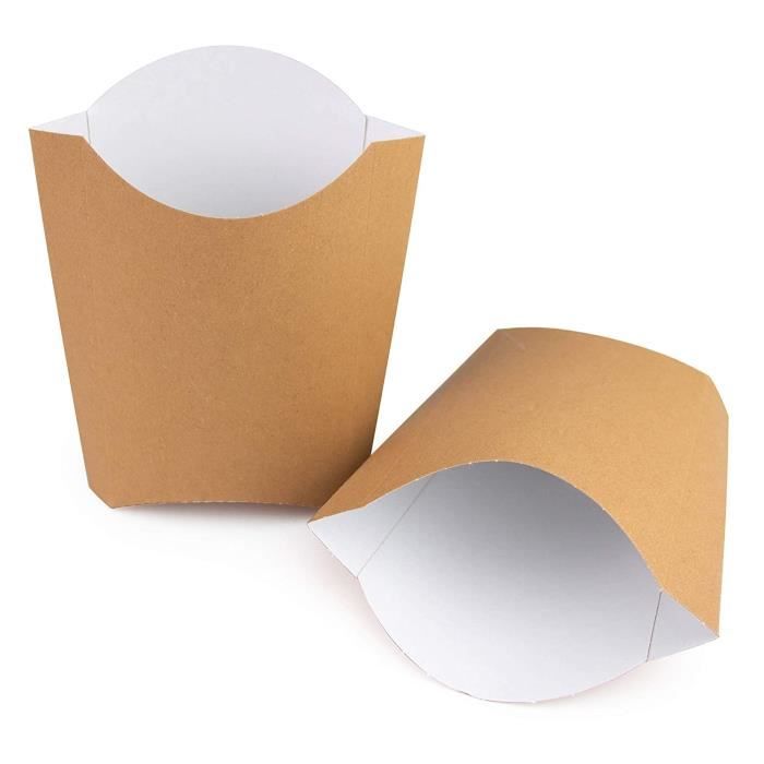 200 Pochettes à Frites En Carton Recyclé - 165gr, 13.5x8.5x16cm - Pour Snacking, Contact Alimentaire