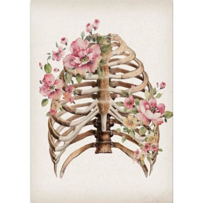 Tableau Mural 5 Pièces – Toile Encadrée Motif Crâne Squelette, Déco Tendance