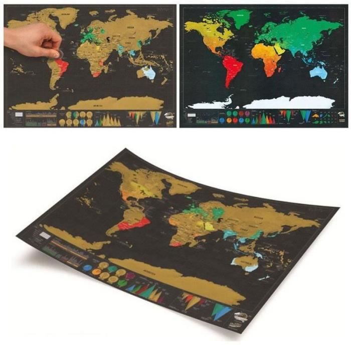 Carte Du Monde à Gratter Scratch Map De Luxe 42330cm