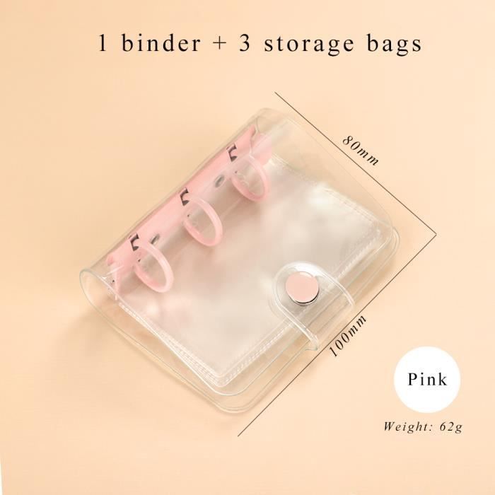 Mini Classeur Transparent A6 à 3 Anneaux - Avec Papier Et Pochettes - Idéal Notes Et Voyages - Rose