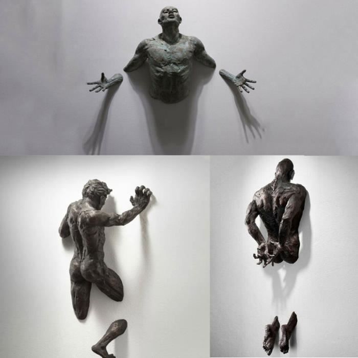 Statue deco,Sculpture murale 3D en résine galvanique, Imitation cuivre,  personnage abstrait, pendentif, décoration - Type 3 pieces - Cdiscount  Maison