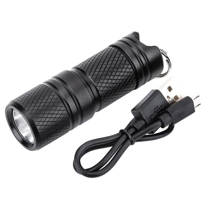 yosoo mini lampe de poche mini lampe de poche led rechargeable usb portable porte-clés lampe torche de poche (noir)