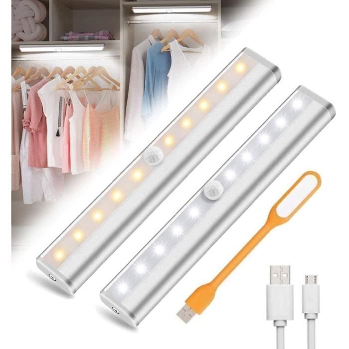 Lampe de placard ®WHD© 60CM Lampe Détecteur de Mouvement LED Lampe Sans Fil  d'Armoire Magnétique Rechargeable USB argent - Cdiscount Maison