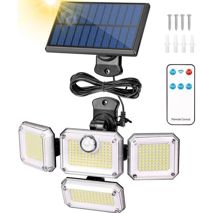 AJW-Projecteur solaire extérieur avec détecteur de mouvement 208 LED Lampes  de sécurité solaires à l'extérieur 270 ° Grand ang[665] - Cdiscount Maison