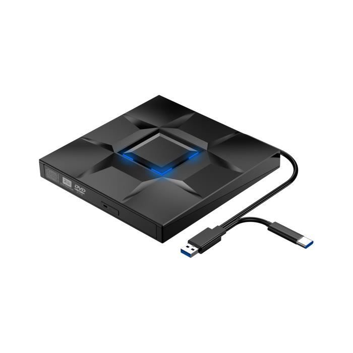 Lecteur Graveur DVD CD Externe - Noir - USB 3.0 - Type-C - Ultra Slim - Portable
