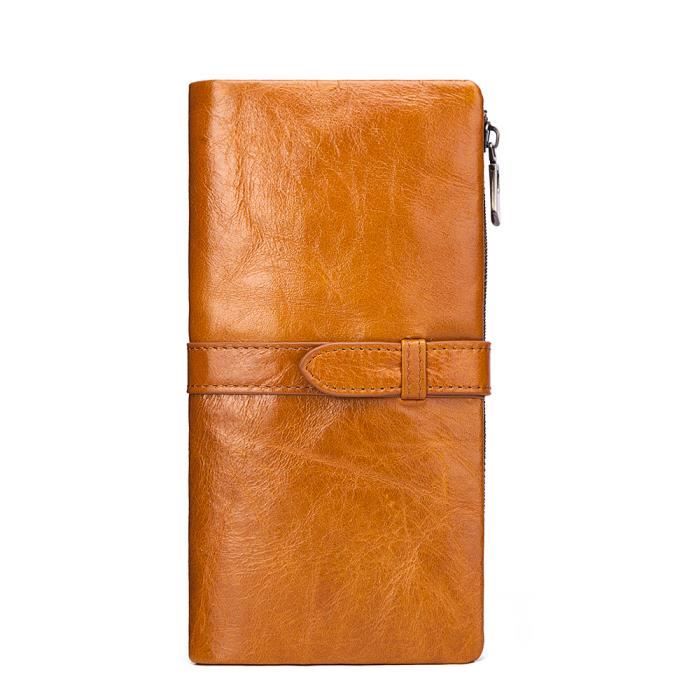 Porte-cartes / Portefeuille Femme En Cuir Beige - Avec Compartiment Chéquier, Fermeture éclair, Léger