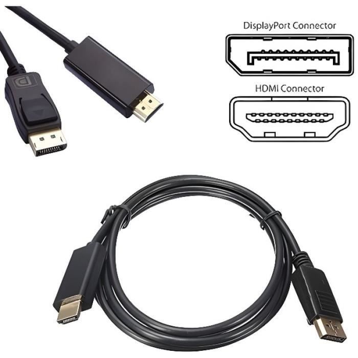 Câble DisplayPort Mâle Vers Mâle – Noir, 1,2 Mètre, Neuf, Pour Connexion écran PC Ou Moniteur