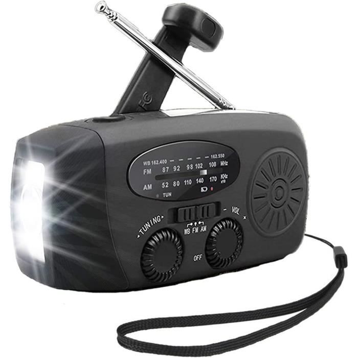 Radio Solaire D'urgence Avec Manivelle - Lampe Torche, Power Bank | Camping Et Survie