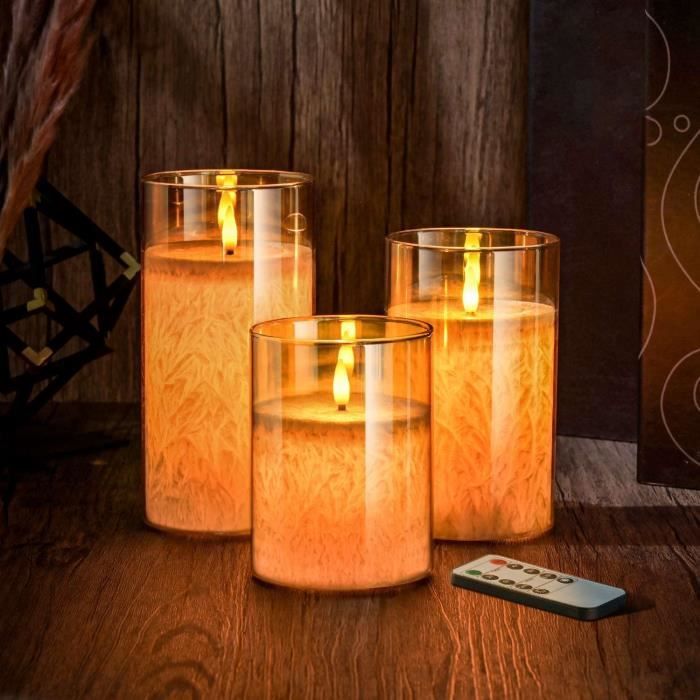 Fanna Lot De 3 Bougies Pilier Led Flamme Vacillante En Verre Doré Avec