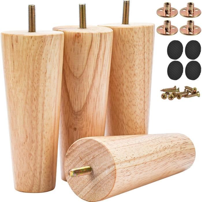 Lot De 4 Pieds De Meuble En Bois 6 Cm Avec Plaque De Montage, Vis Et Tapis Antiderapant Pieds Inclines Pour Canape Lit Armoire Tables Et Chaises 98981715